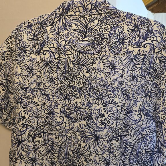 SIGRID OLSEN 100% LINEN TOP SIZE LARGE NAVY WHITE FLORAL PRINT LIGHTWEIGHT - Picture 5 of 7